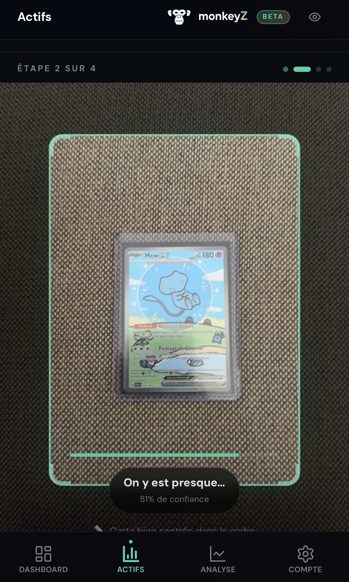 Scanner de cartes Pokémon en temps réel — identification IA avec 81% de confiance